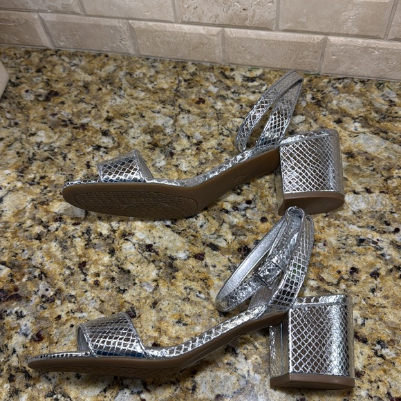 Michael Kors silver snakeskin leather block heel ankle strap sandals - Picture 4 of 6